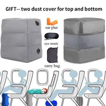 NIUMI Inflatable Travel Foot Rest Pillow | Kids Airplane Bed | 2-Pack Available | Adjustable Height Leg Pillow | Make a Flat Bed for Baby Kids, Toddlers | Great for Airplane, Train, car (Grey-1 Pack)