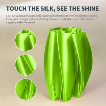 OVERTURE Silk Filament PLA 1.75mm Clog-Free Shiny 3D Printer Filament, 1kg Spool (2.2lbs), Dimensional Accuracy +/- 0.02 mm, Fit Most FDM Printer,Silk Neon Green