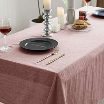 EVERLY 100% Pure Linen Rectangle Tablecloths 60x108Inches for Dining,Buffet Parties,Picnic,Events,Weddings and Restaurants,Decorative Halloween,Thanksgiving Machine Washable Tablecloths-Muddy Pink