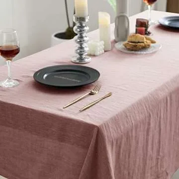 EVERLY 100% Pure Linen Rectangle Tablecloths 60x108Inches for Dining,Buffet Parties,Picnic,Events,Weddings and Restaurants,Decorative Halloween,Thanksgiving Machine Washable Tablecloths-Muddy Pink