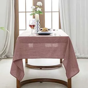 EVERLY 100% Pure Linen Rectangle Tablecloths 60x108Inches for Dining,Buffet Parties,Picnic,Events,Weddings and Restaurants,Decorative Halloween,Thanksgiving Machine Washable Tablecloths-Muddy Pink