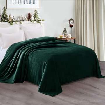 Exclusivo Mezcla Fleece Blanket Queen Size for Bed, Super Soft and Warm, All Season Use, Cozy, Plush, Lightweight, 90x90 Inches, Forest Green