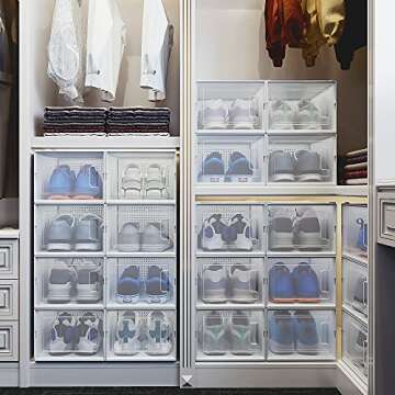 YITAHOME 24 Pack Shoe Organizer Fit Up to US Size 13, Plastic Shoe Boxes with Lids, Stackable Shoe Storage Bins Drawers, Sneaker Containers Shoe Rack (Medium, White)