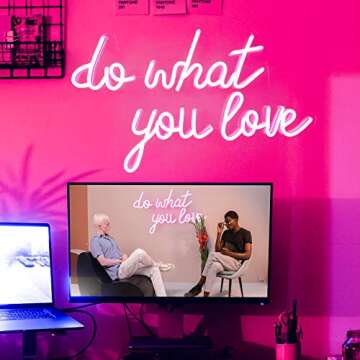 Neon Sign Do What You Love Signs, Inspirational Words Pink LED Neon Lights, Personalized Neon Signs Used for Office, Meeting, Living Room, Bedroom, Bar for Wall Decor Lights,Party, Holiday Gifts