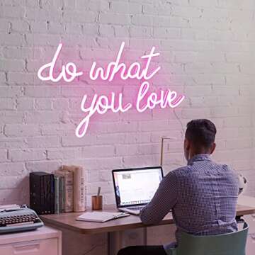 Neon Sign Do What You Love Signs, Inspirational Words Pink LED Neon Lights, Personalized Neon Signs Used for Office, Meeting, Living Room, Bedroom, Bar for Wall Decor Lights,Party, Holiday Gifts