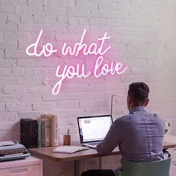 Neon Sign Do What You Love Signs, Inspirational Words Pink LED Neon Lights, Personalized Neon Signs Used for Office, Meeting, Living Room, Bedroom, Bar for Wall Decor Lights,Party, Holiday Gifts