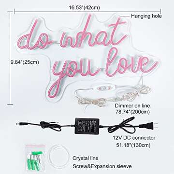 Neon Sign Do What You Love Signs, Inspirational Words Pink LED Neon Lights, Personalized Neon Signs Used for Office, Meeting, Living Room, Bedroom, Bar for Wall Decor Lights,Party, Holiday Gifts