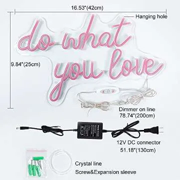 Neon Sign Do What You Love Signs, Inspirational Words Pink LED Neon Lights, Personalized Neon Signs Used for Office, Meeting, Living Room, Bedroom, Bar for Wall Decor Lights,Party, Holiday Gifts