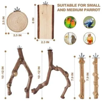 LIMIO 6PCS Bird Perch 2 Grape Stick Paw Grinding Fork Natural Wood Bird Stand 4 Parrot Stand Bird Toys for Parakeets Chewing Exercise Branches, Bird Cage Accessories for Cockatiels, Conure, Budgies