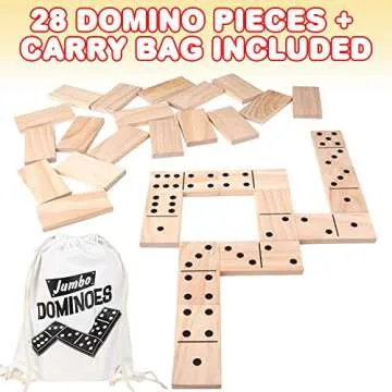 ArtCreativity 28PC Jumbo Wooden Dominoes Set with Carrying Bag, Extra-Large Wood Dominos for Kids & ...
