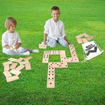 ArtCreativity 28PC Jumbo Wooden Dominoes Set with Carrying Bag, Extra-Large Wood Dominos for Kids & Adults, Giant Dominoes for Game Night, Fun Classroom Educational Toy for Children