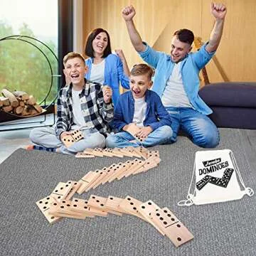 ArtCreativity 28PC Jumbo Wooden Dominoes Set with Carrying Bag, Extra-Large Wood Dominos for Kids & Adults, Giant Dominoes for Game Night, Fun Classroom Educational Toy for Children
