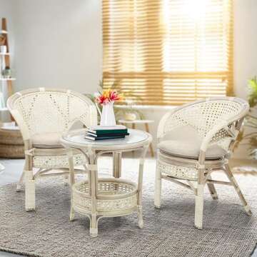 Pelangi Handmade Rattan Dining Wicker Chair White Wash Color w/Cushion