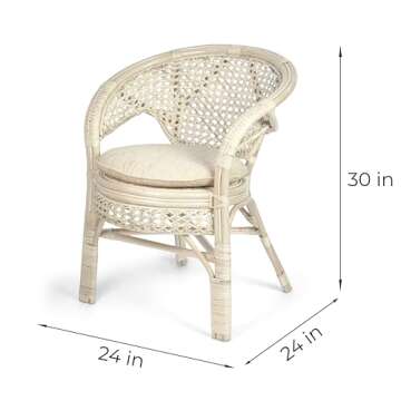 Pelangi Handmade Rattan Dining Wicker Chair White Wash Color w/Cushion