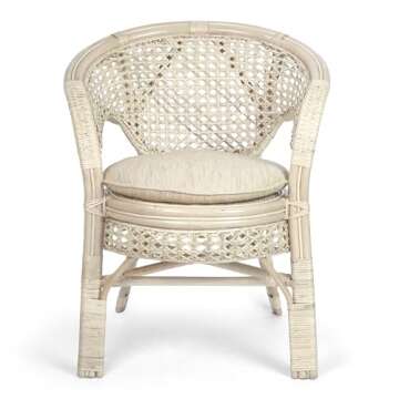 Pelangi Handmade Rattan Dining Wicker Chair White Wash Color w/Cushion