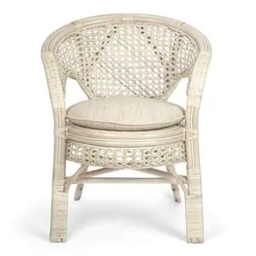 Pelangi Handmade Rattan Dining Wicker Chair White Wash Color w/Cushion