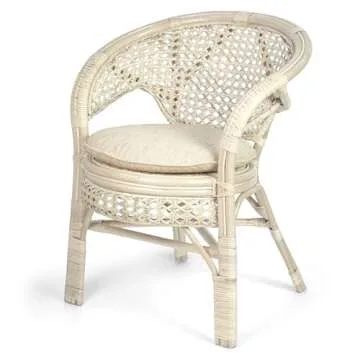 Pelangi Handmade Rattan Dining Wicker Chair White Wash Color w/Cushion