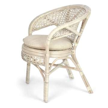 Pelangi Handmade Rattan Dining Wicker Chair White Wash Color w/Cushion