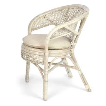 Pelangi Handmade Rattan Dining Wicker Chair White Wash Color w/Cushion