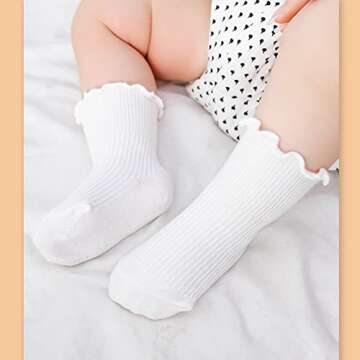 WATOCHE Baby Girls Socks Toddlers Ruffle Frilly Cute Winter Solid Cotton Socks for Toddler Girls(Ruf...