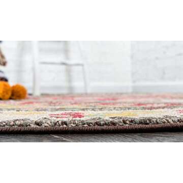 Unique Loom Sedona Collection Southwestern, Geometric, Border, Over-Dyed, Modern, Tribal, Abstract Area Rug, 6 ft x 6 ft, Multi/Beige