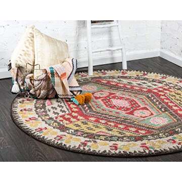 Unique Loom Sedona Collection Southwestern, Geometric, Border, Over-Dyed, Modern, Tribal, Abstract Area Rug, 6 ft x 6 ft, Multi/Beige