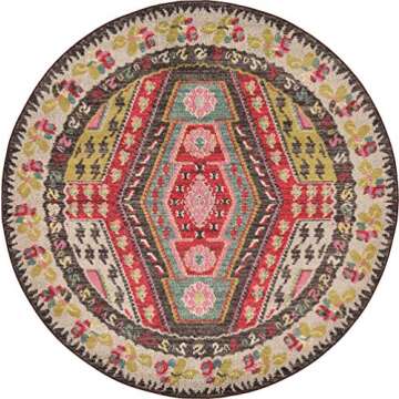 Unique Loom Sedona Collection Southwestern, Geometric, Border, Over-Dyed, Modern, Tribal, Abstract Area Rug, 6 ft x 6 ft, Multi/Beige