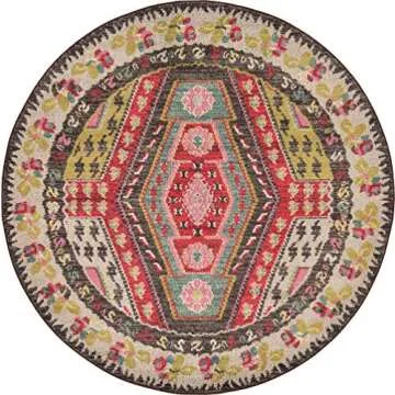 Unique Loom Sedona Collection Southwestern, Geometric, Border, Over-Dyed, Modern, Tribal, Abstract Area Rug, 6 ft x 6 ft, Multi/Beige