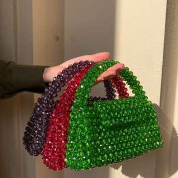 Melie Bianco Sherry Bag - Womens Luxury Beaded Handbag - Fancy Foldover Purse with Top Handle - 100%...