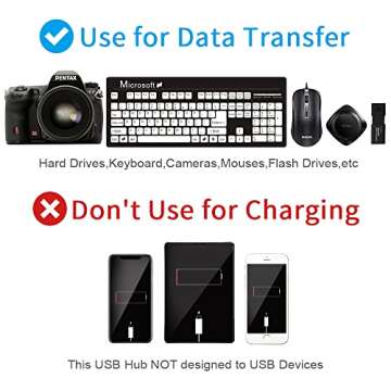 7 Port USB 2.0 Computer Networking Hubs, Ultra Slim Portable Data Hub Individual LED lit Power Switches