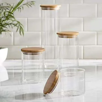 Stylish Glass Kitchen Canister Set with Bamboo Lids