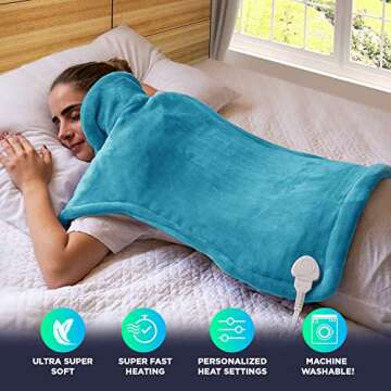 Cure Choice® Extra Large Heating Pad for Neck and Shoulders and Back, Weighted Heating Pad for Back Pain Relief, Ultra Soft Neck Heating Pad 10 Heat Settings, 2H Auto-Off, 24" x 36" Blue