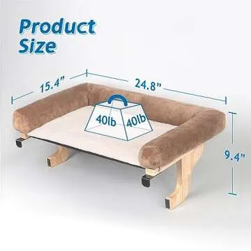 Zakkart Cat Perch for Window Sill with Bolster - Orthopedic Hammock Design with Premium Hardwood & Robust Metal Frame - Cat Window Seat for Large Cats and Kittens - Natural Color Wood with Brown Bed