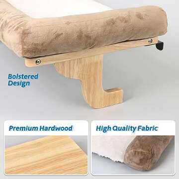 Zakkart Cat Perch for Window Sill with Bolster - Orthopedic Hammock Design with Premium Hardwood & Robust Metal Frame - Cat Window Seat for Large Cats and Kittens - Natural Color Wood with Brown Bed