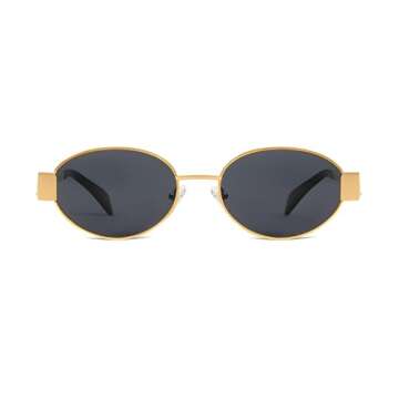 BUTABY Retro Oval Sunglasses for Women Men Designer Trendy Sun Glasses Classic Shades UV400 Protection Gold Grey