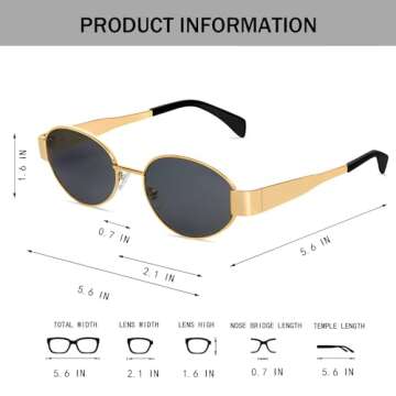 BUTABY Retro Oval Sunglasses for Women Men Designer Trendy Sun Glasses Classic Shades UV400 Protection Gold Grey