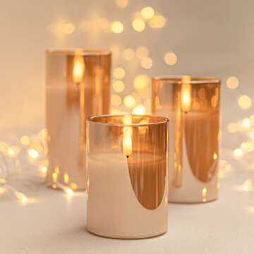 ANGELLOONG Glass Flickering Flameless Candles with Remote, Battery Operated Candles with Timer, Fake...