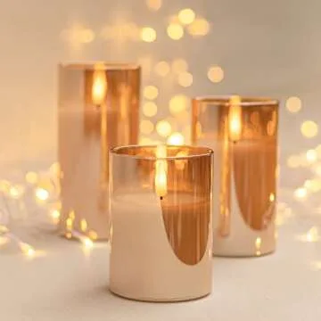 ANGELLOONG Glass Flickering Flameless Candles with Remote, Battery Operated Candles with Timer, Fake...