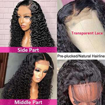 Lace Front Wigs Human Hair Deep Wave Brazilian 150% Density Deep Curly 4X4 Lace Closure Human Hair W...