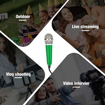 DELADOLA Mini Microphone,Portable Vocal Tiny Microphone, Asmr Microphone,Phone Microphone, Mini Karaoke Microphone for Voice Recording Chatting and Singing On iPhone,Android,Laptop Notebook（Green）