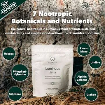 Adapt Naturals Luminous Mind Nootropic Brain Supplement with Ginkgo Biloba, Bacopa and Lions Mane | Memory, Focus, Mental Clarity and Elevated Mood Support | No Caffeine, Crash Free - 30 Days Supply