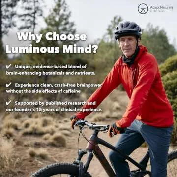 Adapt Naturals Luminous Mind Nootropic Brain Supplement with Ginkgo Biloba, Bacopa and Lions Mane | Memory, Focus, Mental Clarity and Elevated Mood Support | No Caffeine, Crash Free - 30 Days Supply