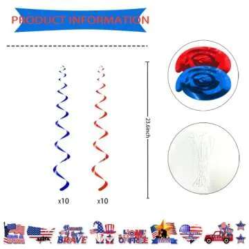36 Pcs Memorial Day Decorations Hanging Swirls, NO-DIY Patriotic Decorations, Memorial Day Decorations Outdoor Indoor Whirls Glitter Foil Ceiling Streams, Memorial Day Decor