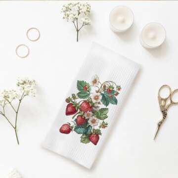 uinwk Strawberry Kitchen Towels Dish Towels, Vintage Strawberry and Blossoms Decorative Hand Towels for Bathroom, Strawberry Bathroom Kitchen Decor, Strawberry Kitchen Accessories, 16x24 Inches
