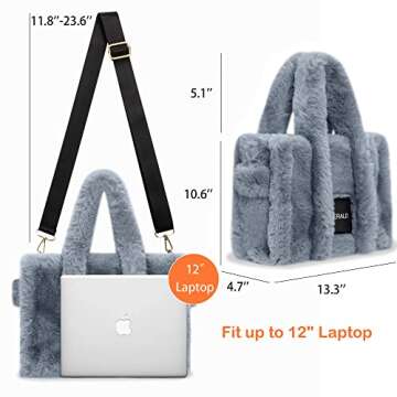 Herald Large Tote Bags For Women Soft Winter Fluffy Fuzzy Furry Plush Top Handle Purse and Handbag With Shoulder Strap (Blue)