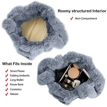 Herald Large Tote Bags For Women Soft Winter Fluffy Fuzzy Furry Plush Top Handle Purse and Handbag With Shoulder Strap (Blue)