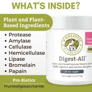 Wholistic Pet Organics Digest-All: Dog Digestive Supplement - Digestive Support for Cats - Digestive Enzyme Powder for Diarrhea, Constipation, Gas, Allergy Symptoms and Immune Health - 4 Oz