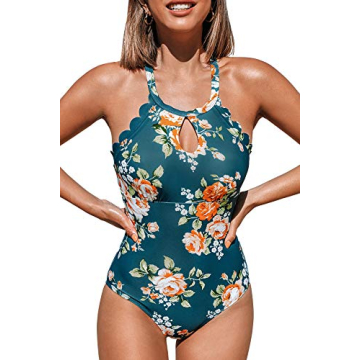 CUPSHE Women's Pink Blue Floral Cutout One Piece Swimsuit Teal L