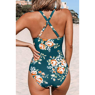 CUPSHE Women's Pink Blue Floral Cutout One Piece Swimsuit Teal L