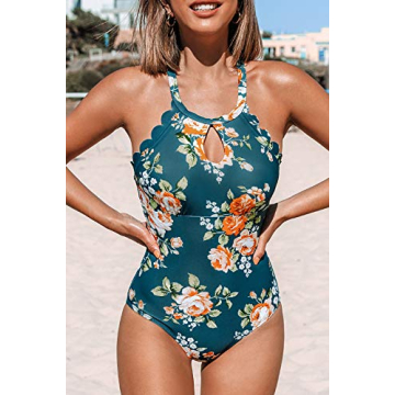 CUPSHE Women's Pink Blue Floral Cutout One Piece Swimsuit Teal L